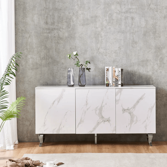 Buffet Baroque Argent marbre blanc 160 cm