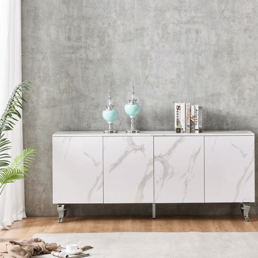 Buffet Baroque Argent marbre blanc 180 cm