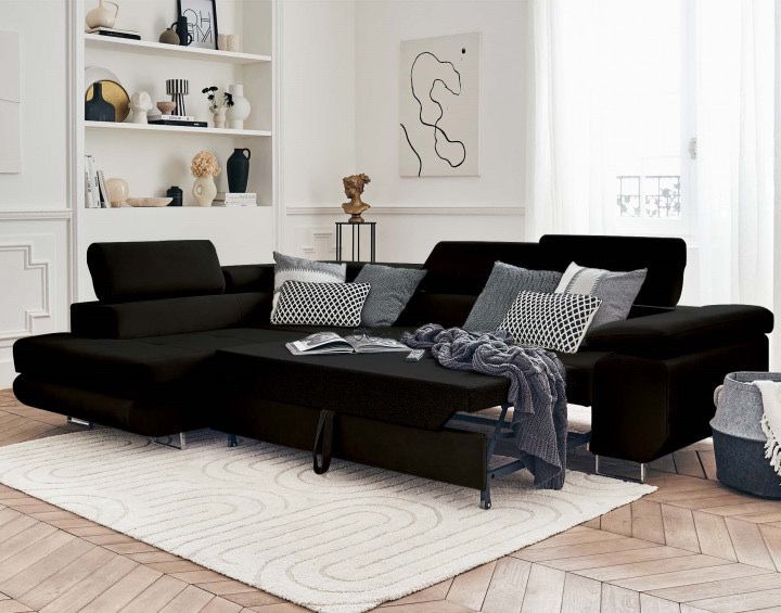 Canapé d'angle Toulouse convertible velours noir