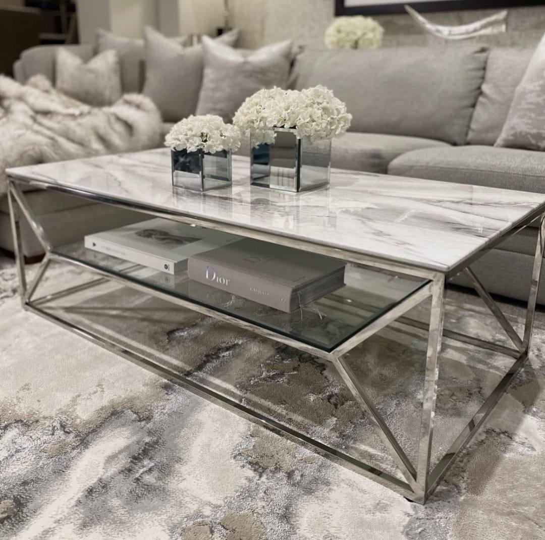 Table Basse Gambetta Argent Marbre blanc