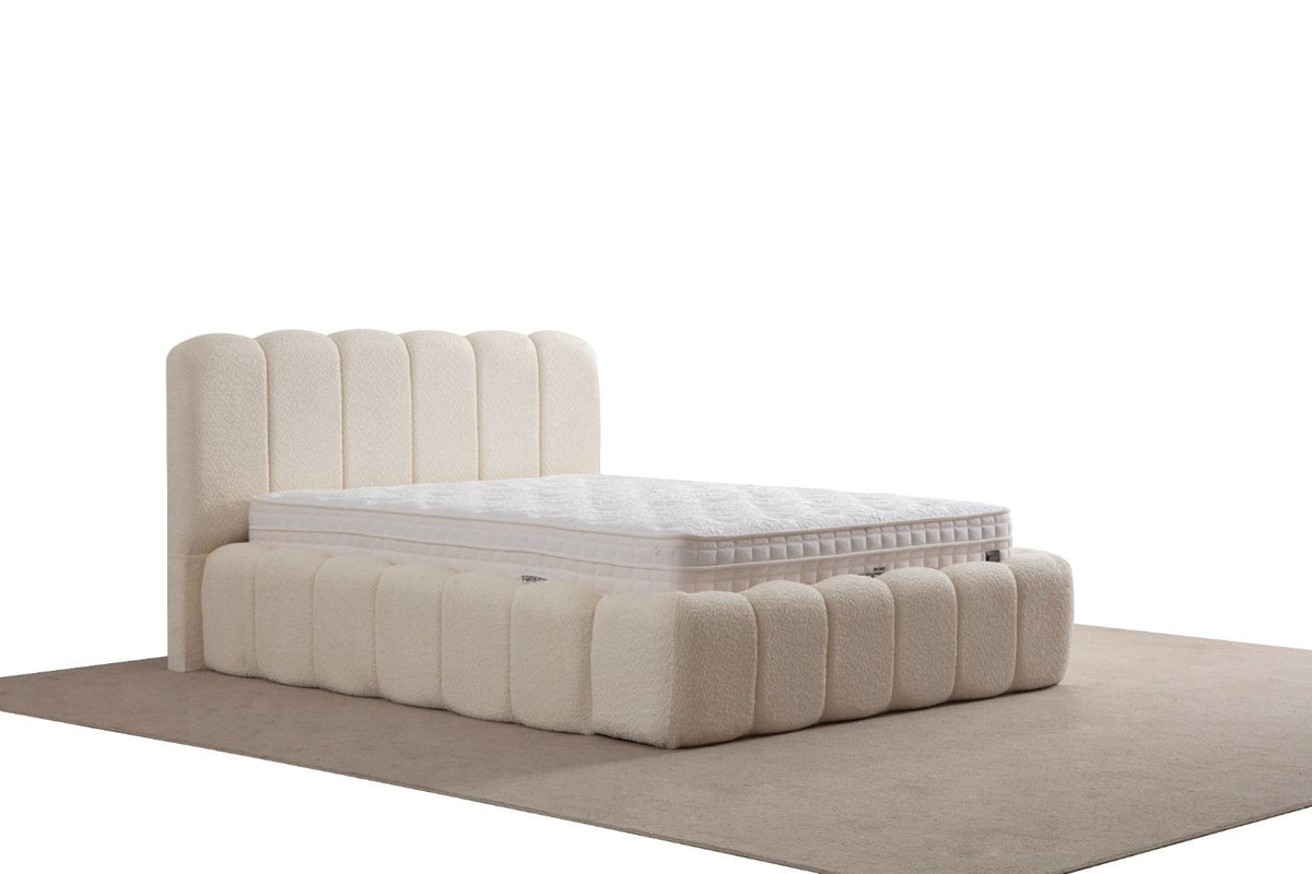 Lit Coffre Alya Blanc Cassé tissu chenille