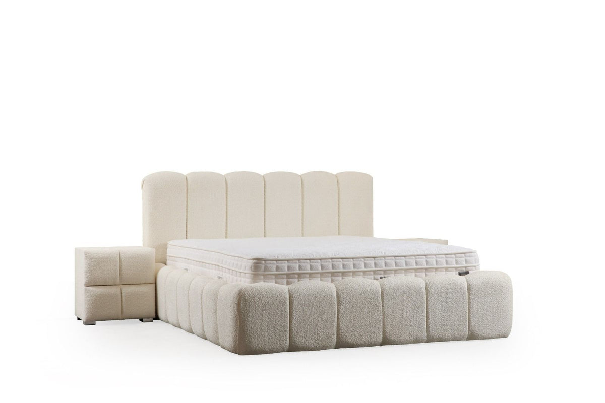 Lit Coffre Alya Blanc Cassé tissu chenille
