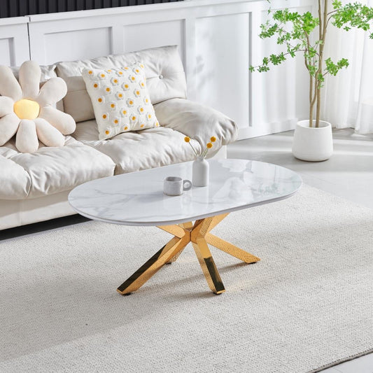 Table basse ophelia Or Plateau Céramique Marbre blanc