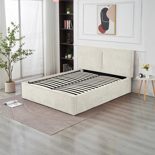 Lit coffre olivia tissu chenille beige