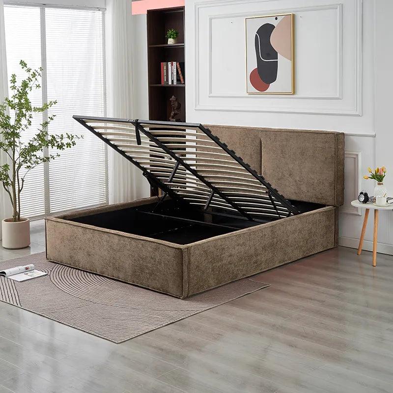 Lit coffre olivia tissu chenille moka