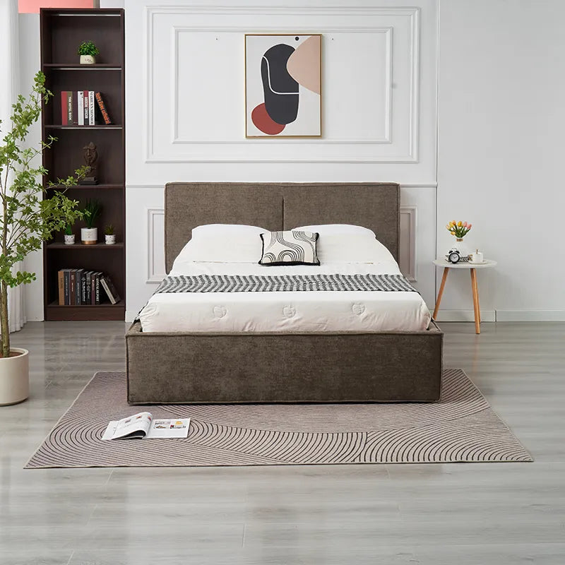 Lit coffre olivia tissu chenille moka