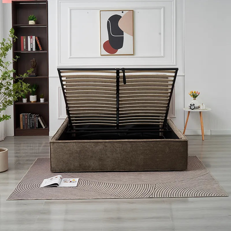 Lit coffre olivia tissu chenille moka