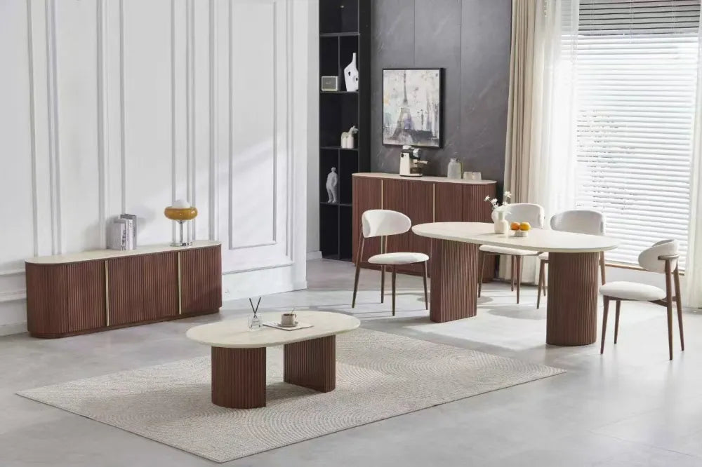 Table basse Calypso travertin bois noyer