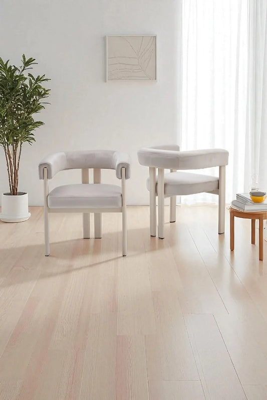 Chaise Liora velours taupe pieds effet travertin