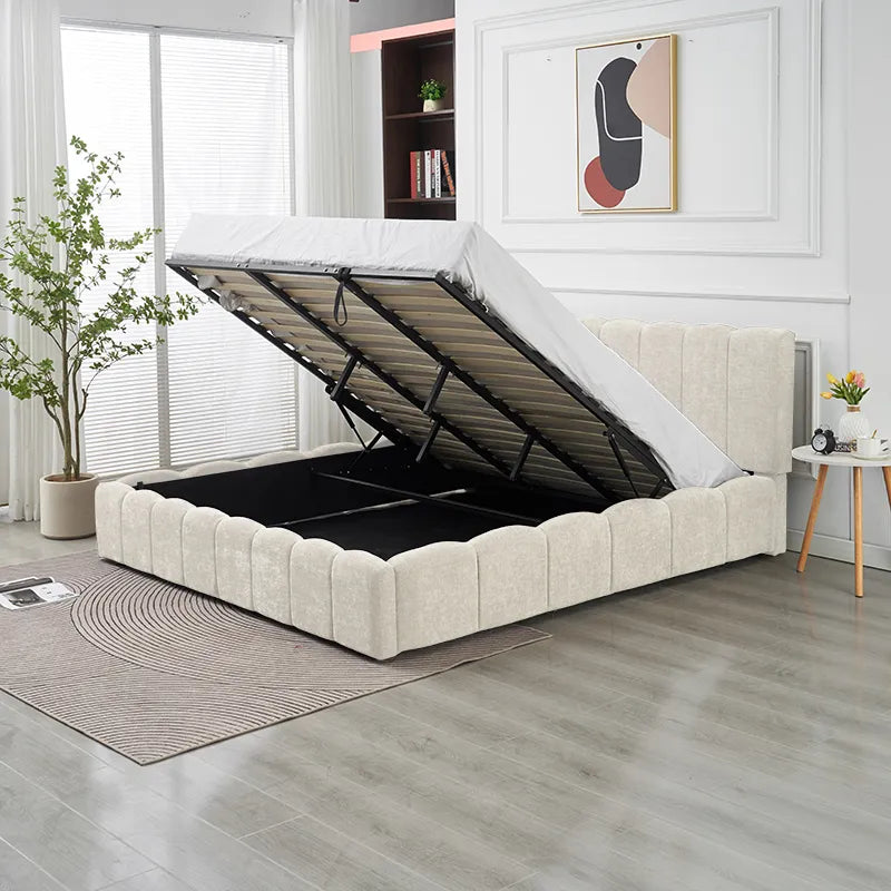 Lit coffre Moon tissu chenille Beige