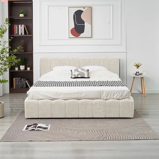 Lit coffre Moon tissu chenille Beige