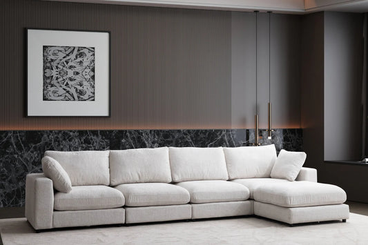 Canapé d'angle Julia Modulable 4+1 Chenille Blanc Cassé