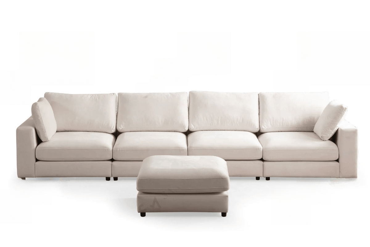 Canapé d'angle Julia Modulable 4+1 Velours Blanc Cassé