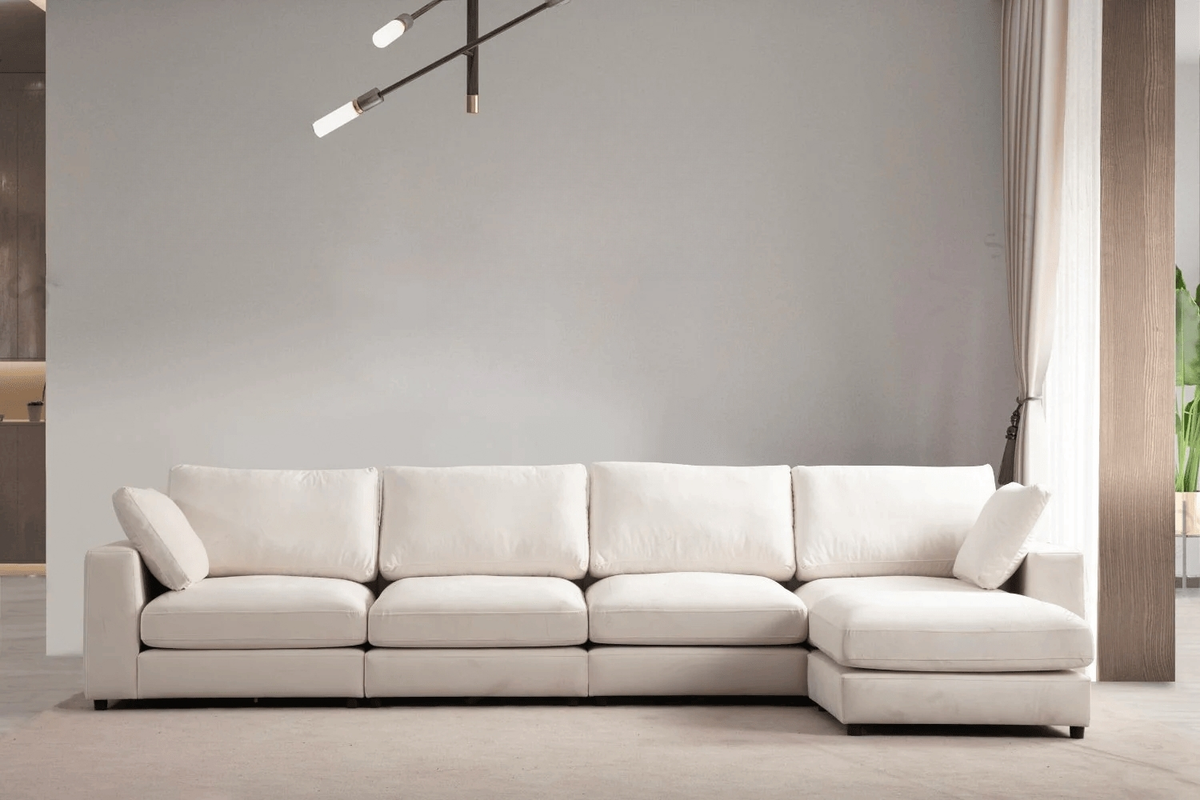 Canapé d'angle Julia Modulable 4+1 Velours Blanc Cassé