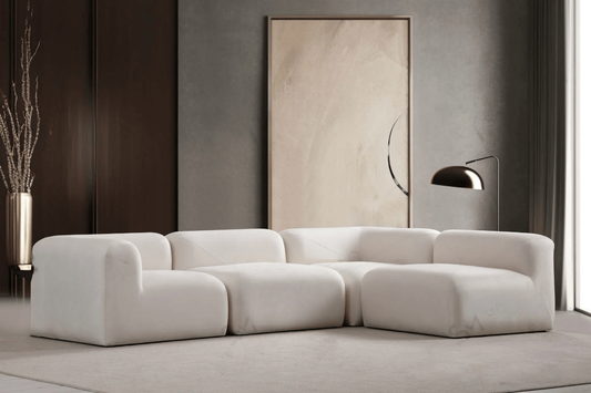 Canapé d'angle Nuage Modulable Velours Blanc Cassé