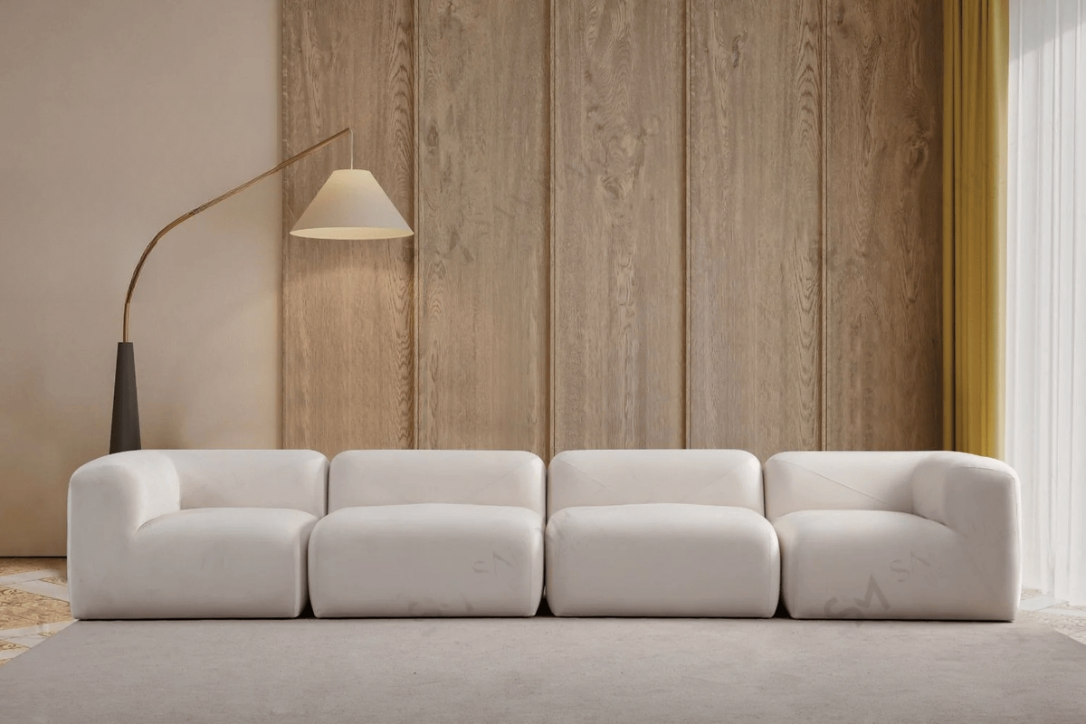 Canapé d'angle Nuage Modulable Velours Blanc Cassé