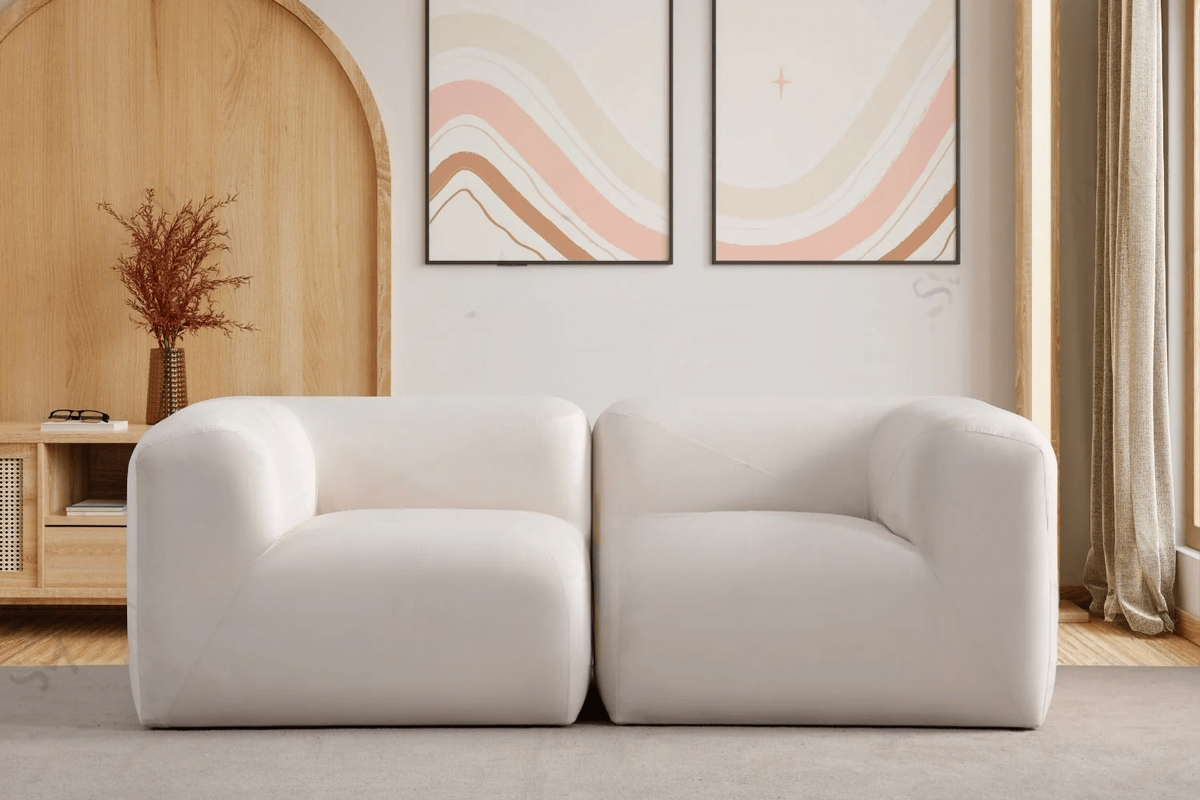 Canapé d'angle Nuage Modulable Velours Blanc Cassé