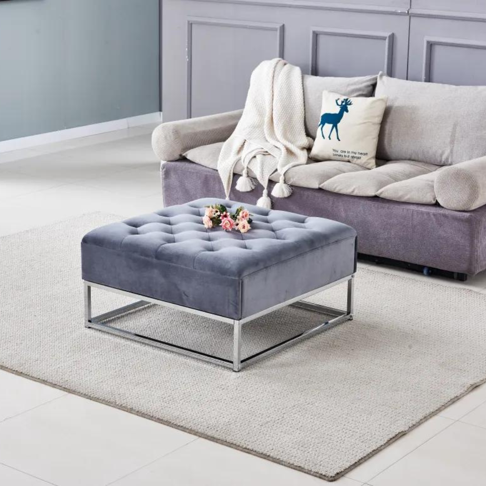 Pouf Rilax Argent velours Gris
