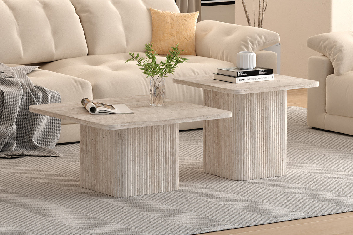 Set de 2 tables basses Bobby décor travertin