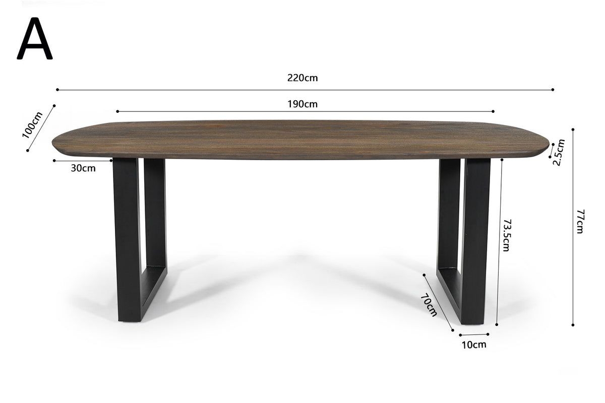 Table Tommy 220x100 cm Ovale Danoise Pied Bois de manguier Brun foncé