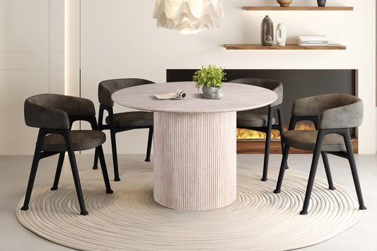 Table à manger Lagos ronde 120cm effet Travertin