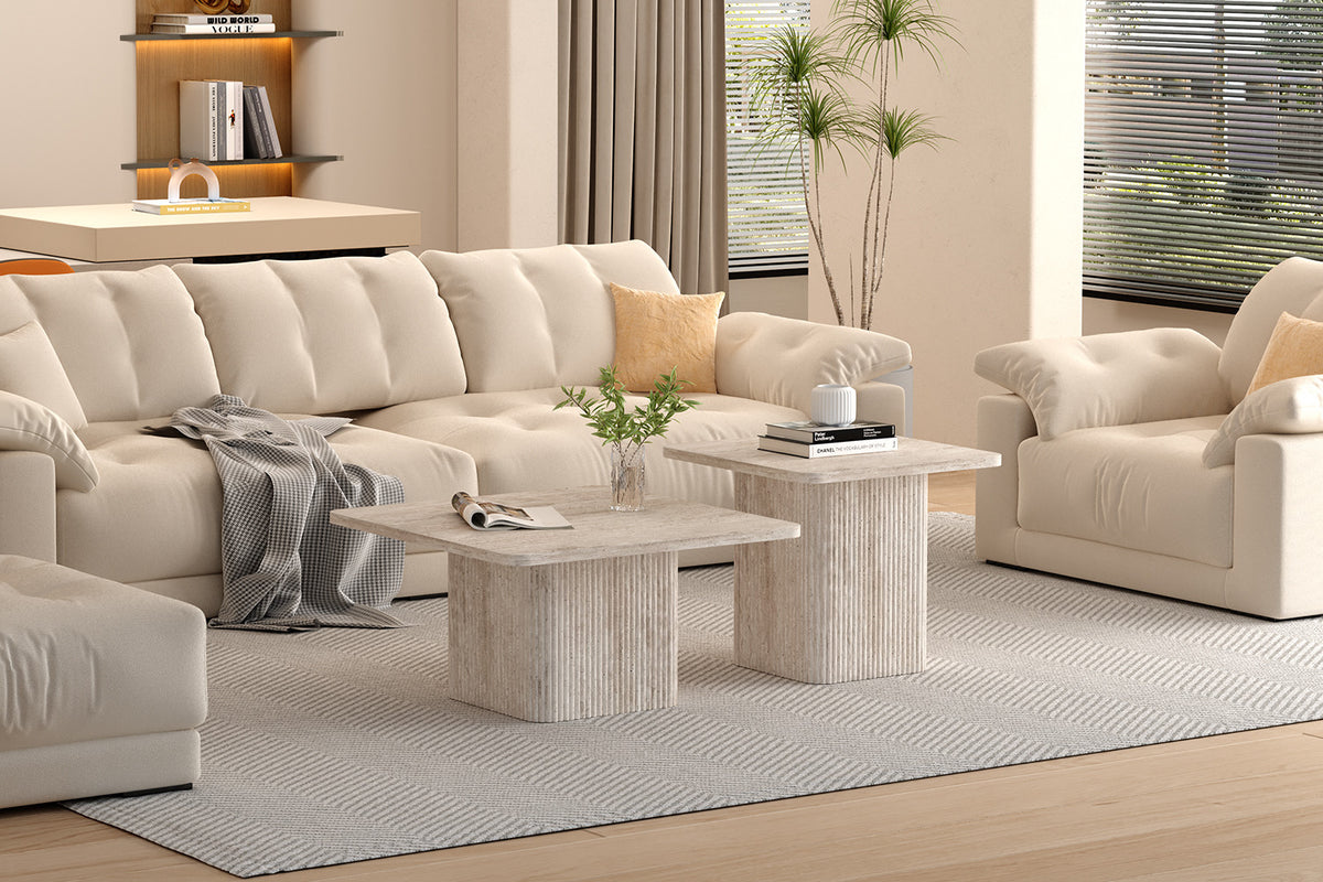 Set de 2 tables basses Bobby décor travertin
