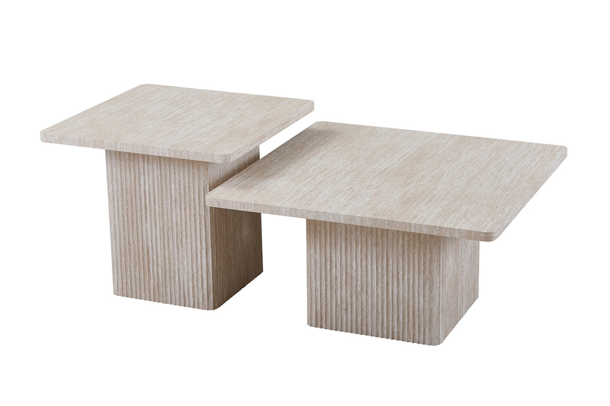 Set de 2 tables basses Bobby décor travertin