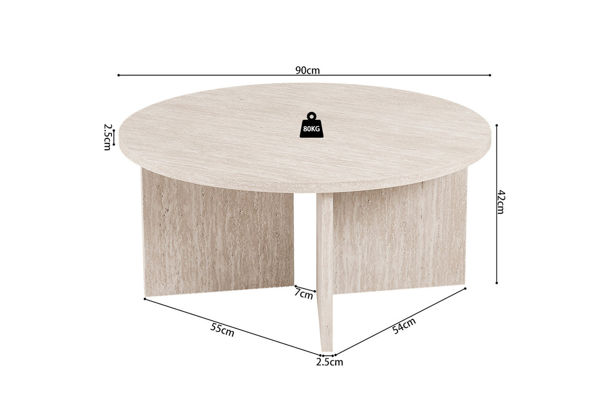 Table basse Drasir Ronde effet Travertin Beige