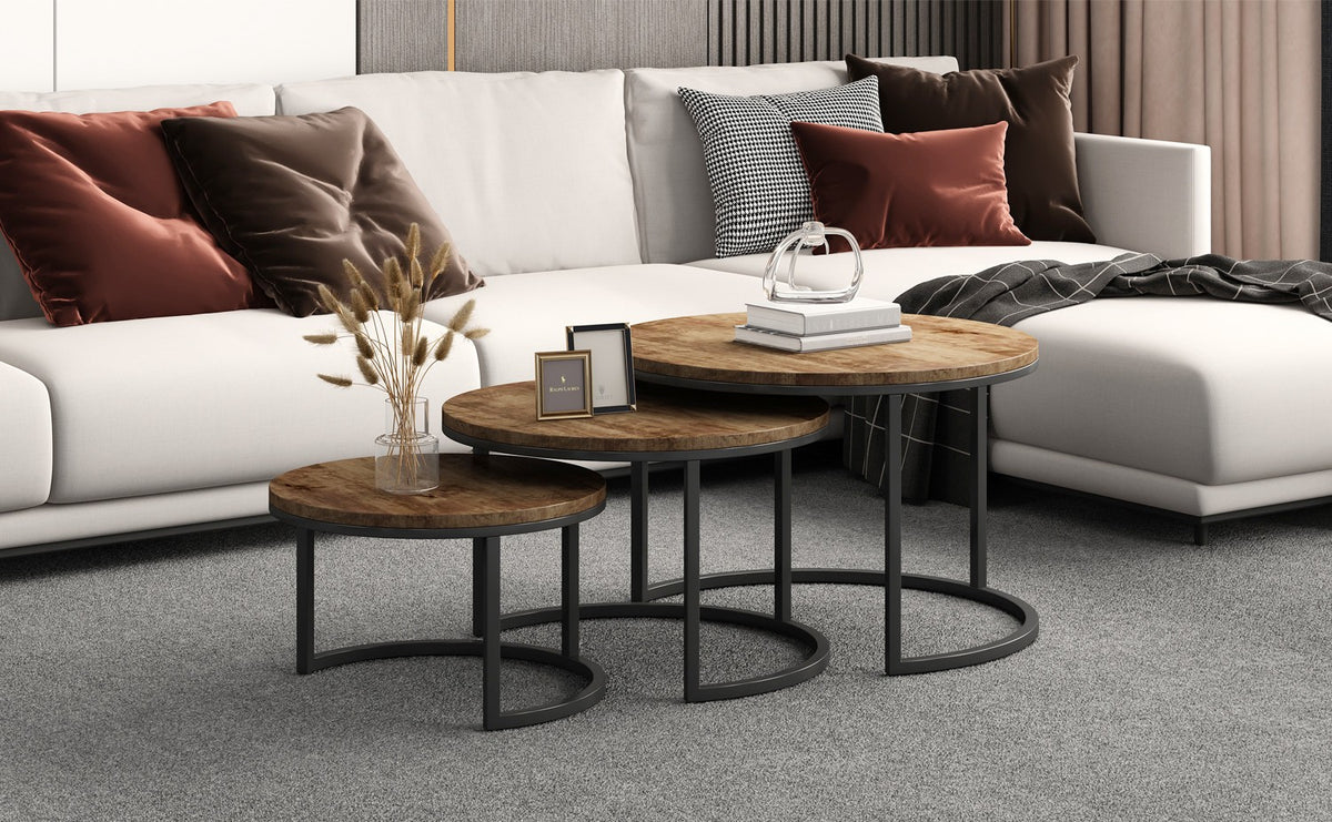 Set de 3 tables basses Arnod en bois de manguier