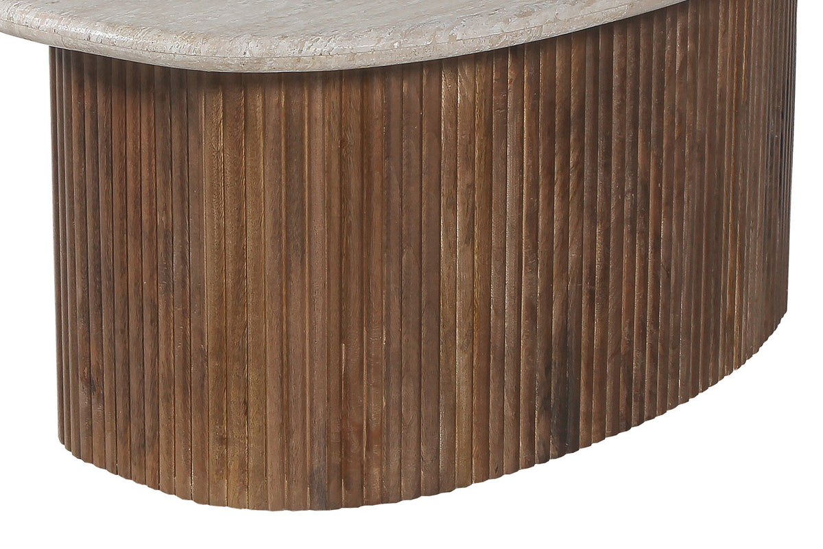 Table basse Louis Ovale travertin pieds bois de manguier