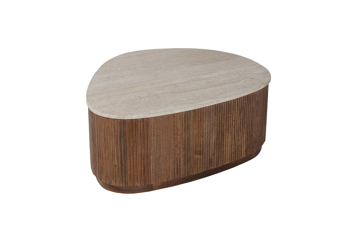 Table basse Nolan travertin, bois de manguier 100 cm