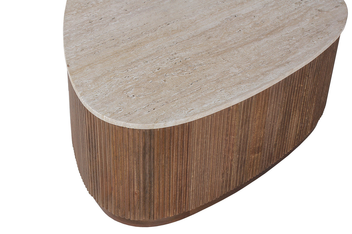 Table basse Nolan travertin, bois de manguier 100 cm