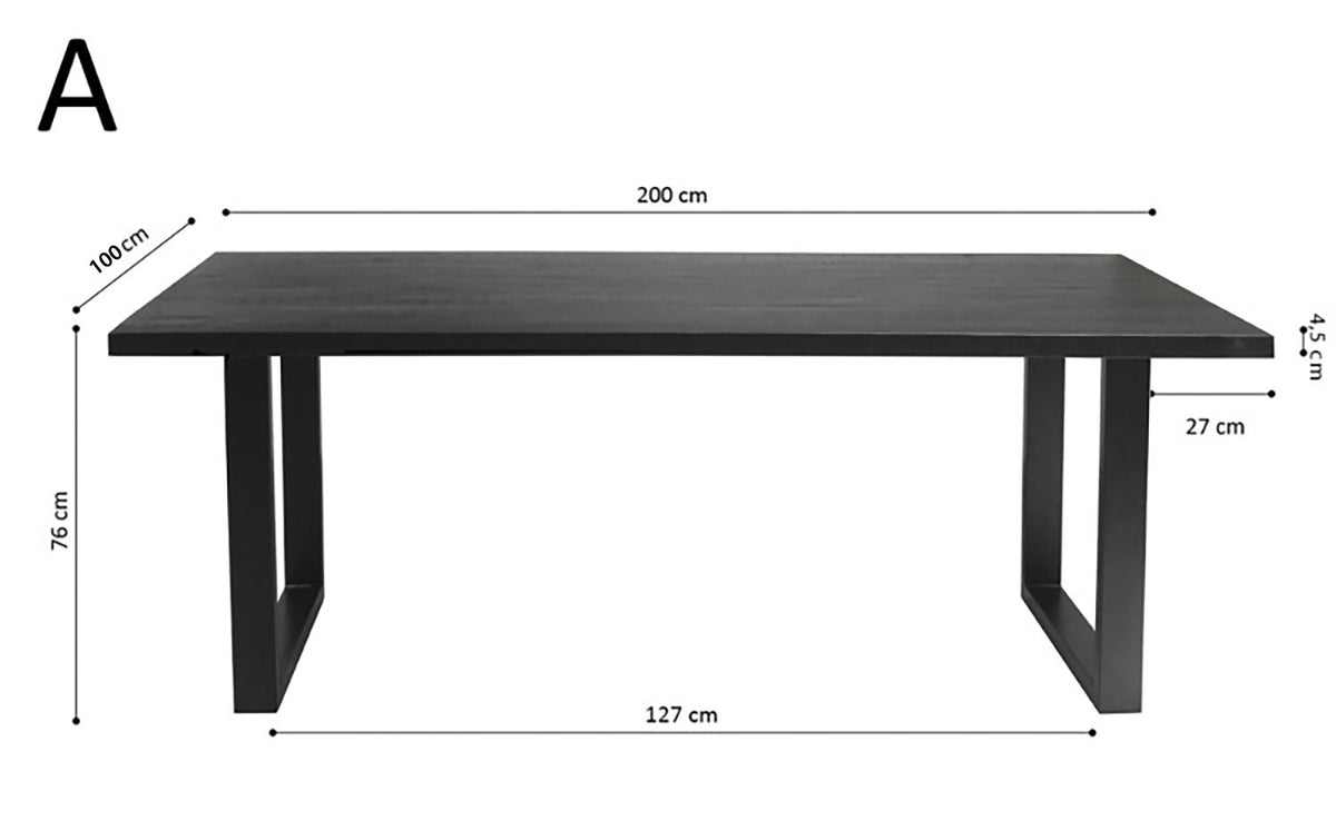 Table Nicola 200 cm Rectangulaire Bois de Manguier noir