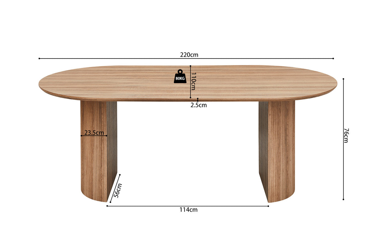 Table Lagos 220 cm Ovale Décor Chêne Vieilli