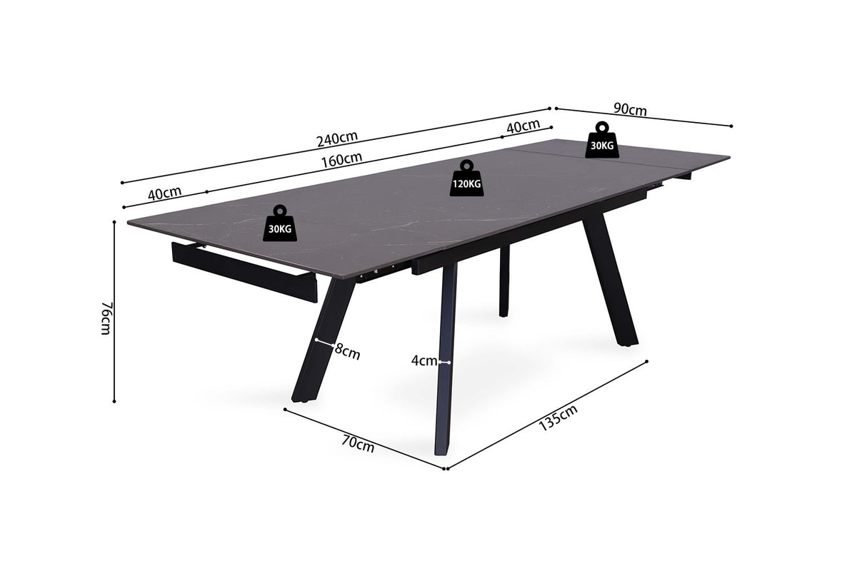 Table à manger extensible Hera Pierre Noir