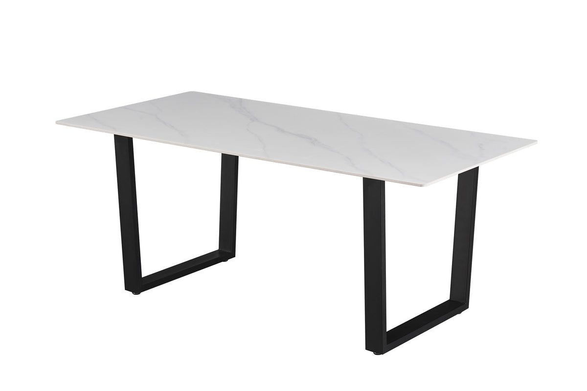 Table à manger Poseidon 180cm Pierre brillante rectangulaire blanc