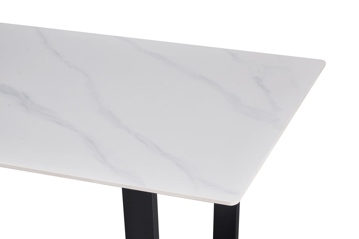 Table à manger Poseidon 180cm Pierre brillante rectangulaire blanc