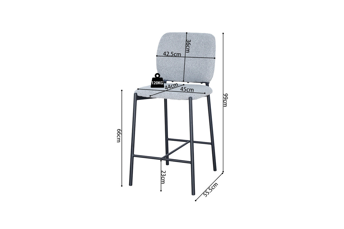 Chaise de comptoir Sophia Tissu Gris clair