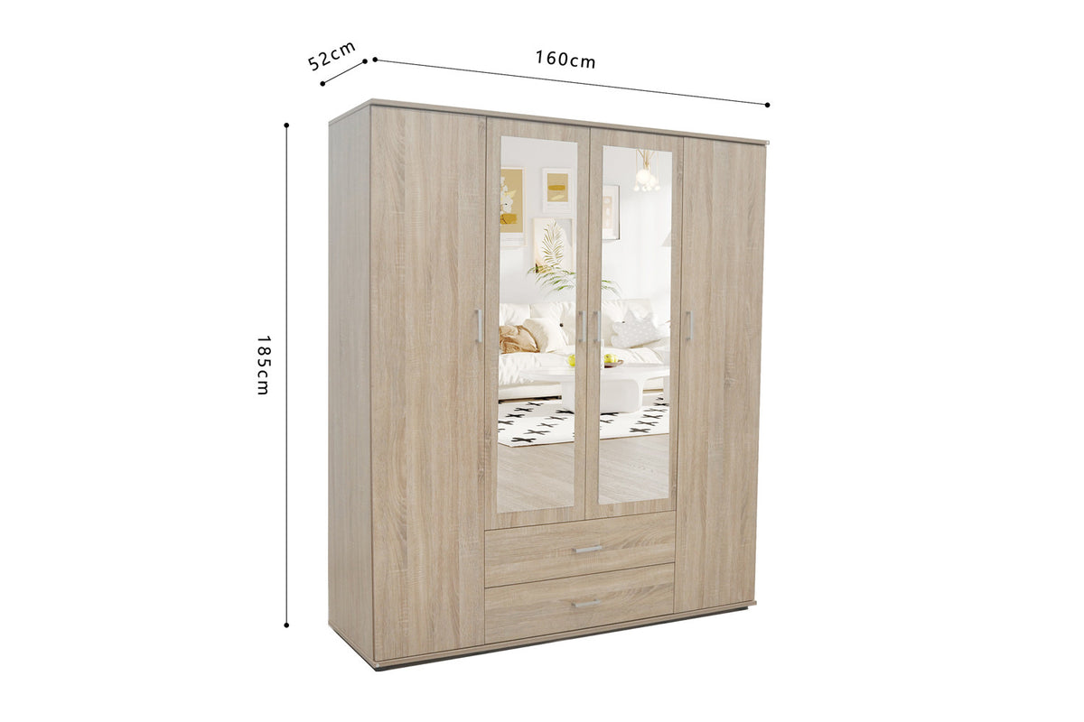 Armoire Marc 4 portes avec 2 miroirs Sonoma