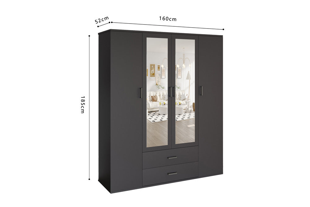 Armoire Marc 4 portes avec 2 miroirs Gris foncé