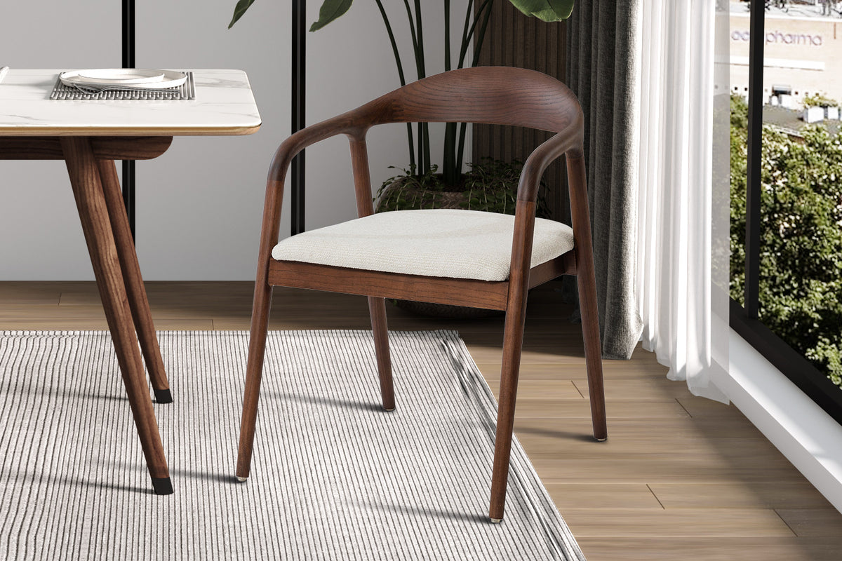 Chaise Claire bois Frêne Noyer Tissu chenille Beige