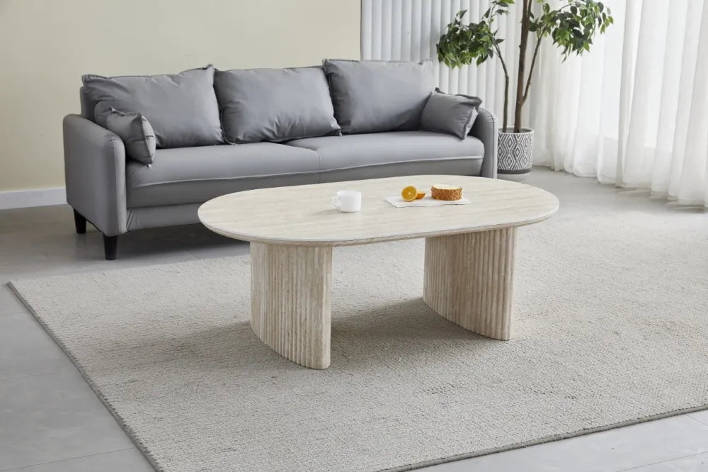Table basse Josephine plateau céramique effet travertin