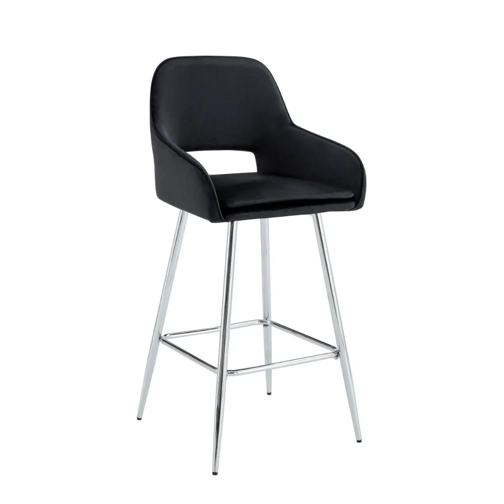 Tabouret Athéna Argent Velours Noir