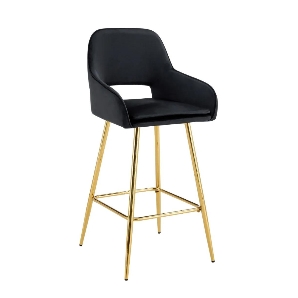 Tabouret Athéna Or Velours Noir
