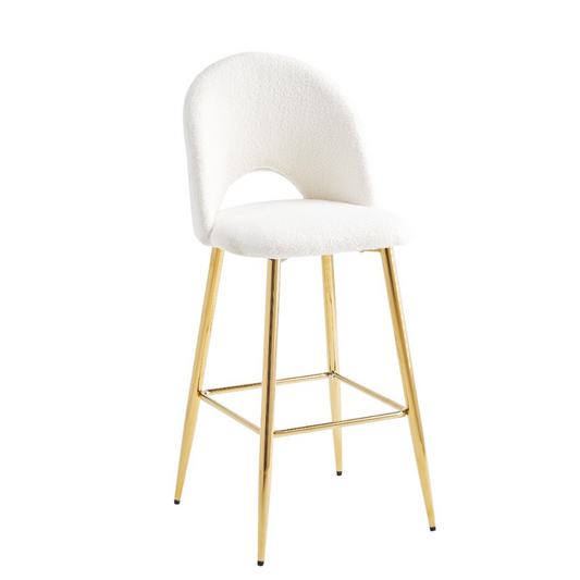 Tabouret Amelia Or velours Laine bouclée Blanc