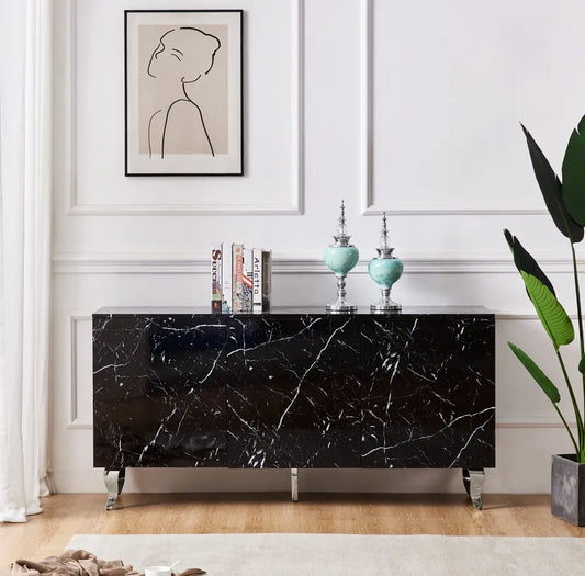 Buffet Baroque Argent Marbre Noir 160 cm