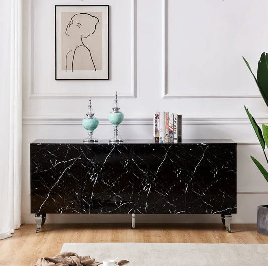 Buffet Baroque Argent Marbre Noir 180 cm