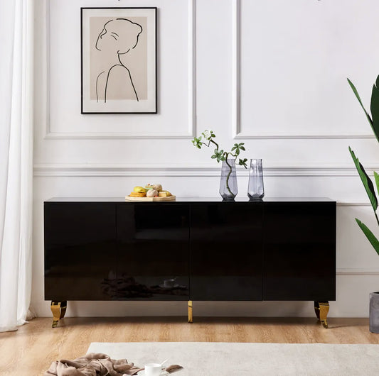 Buffet Baroque Or Laqué Noir 180 cm