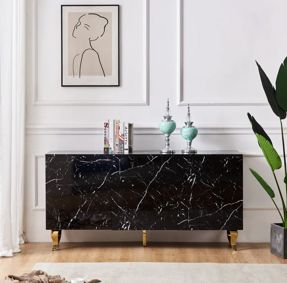 Buffet Baroque Or Marbre Noir 160 cm