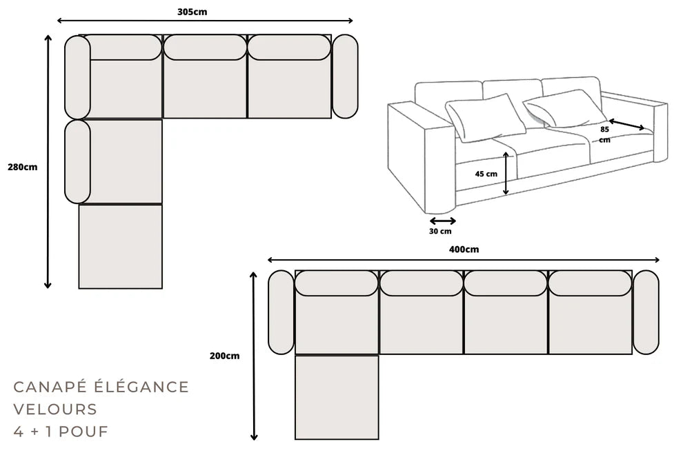 Canapé d'angle Elegance Modulable Velours Nude